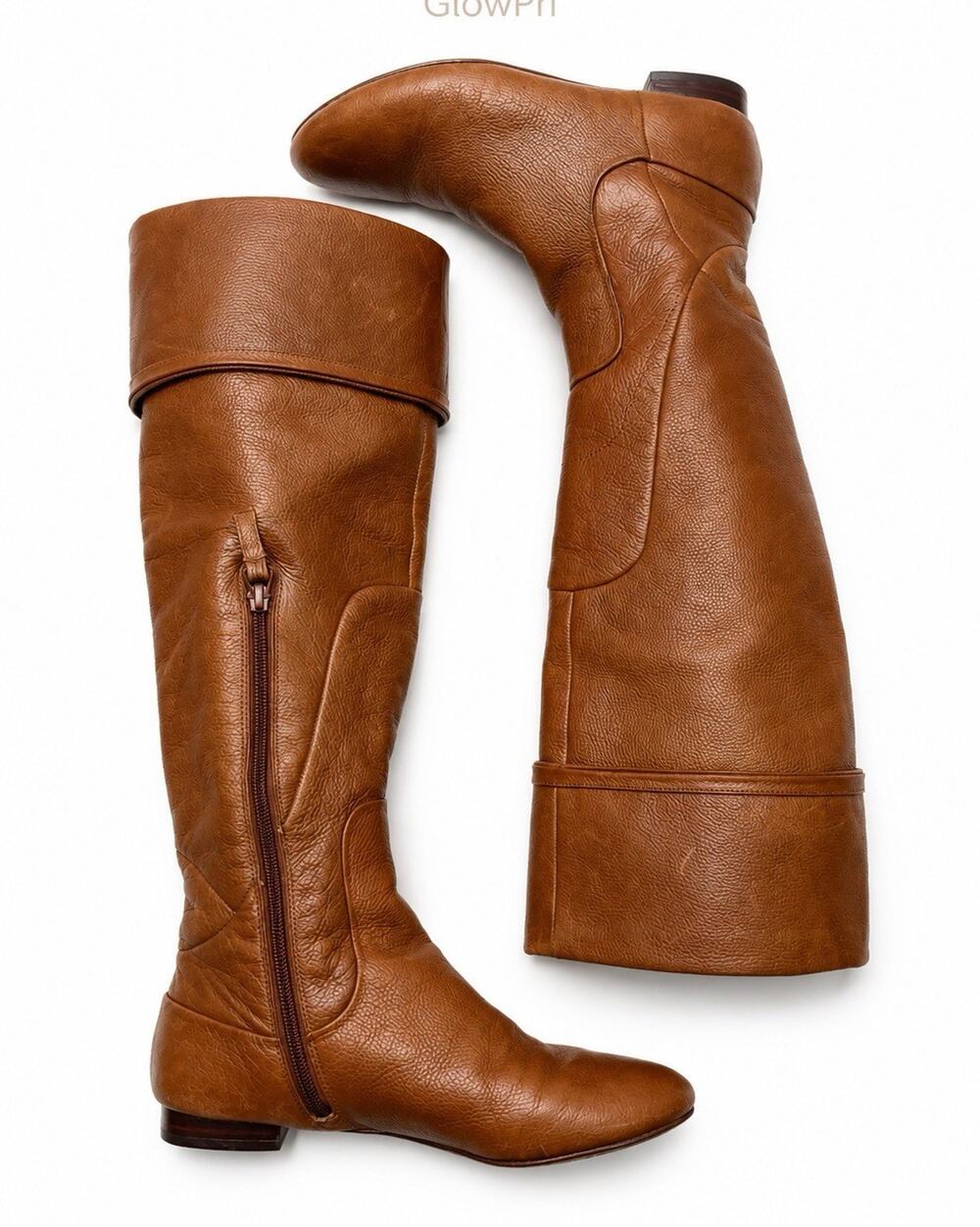 Rosegold Women’s Brown Leather Knee High Riding Boots Side Zip US 6.5 EU37